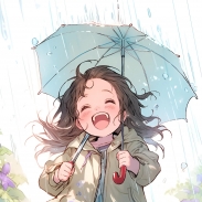 治愈系下雨天撑雨伞的卡通小女孩头像